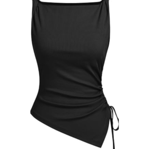 Be Stylish Women Elegant Black Asymmetrical Ruched Tank Top
