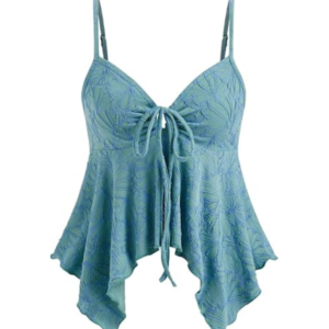 Be Stylish Women Elegant Morning Bluew Tie-Front Handkerchief Cami Top