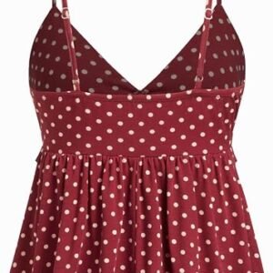 Be Stylish Women Elegant Burgundy Polka Dot Ruffle Cami Top - Image 2