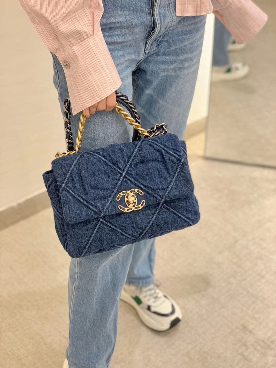 Chanel 19 Flap Bag 26cm Goatskin Leather Spring/Summer Act 1 Collection, Blue Jean - Image 13