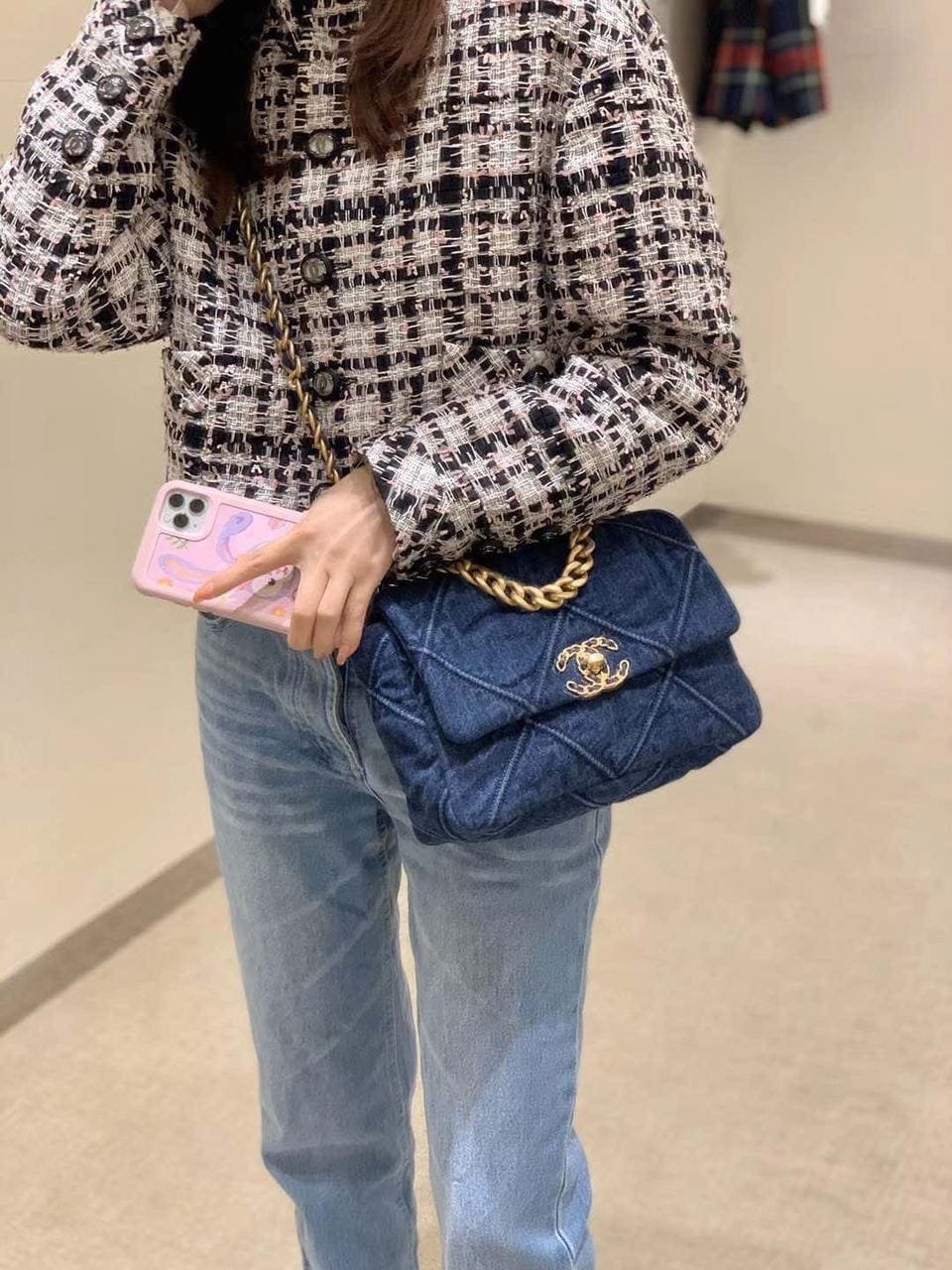Chanel 19 Flap Bag 26cm Goatskin Leather Spring/Summer Act 1 Collection, Blue Jean - Image 18