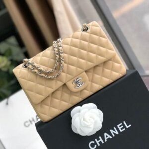 Chanel Classic Flap Bag 30cm Silver Hardware Lambskin Leather Spring/Summer Collection Beige