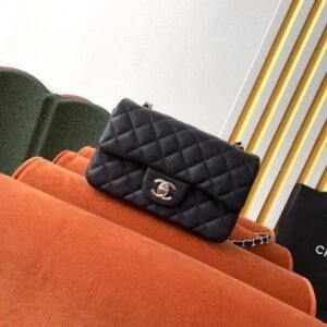 Chanel Classic Flap Bag 20cm Silver Hardware Caviar Leather Spring/Summer Collection Black