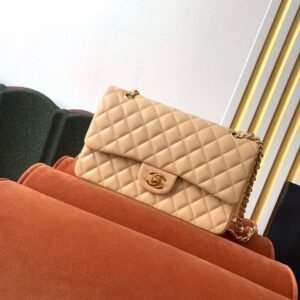 Chanel Classic Flap Bag 25cm Silver Hardware Lambskin Leather Spring/Summer Collection Beige