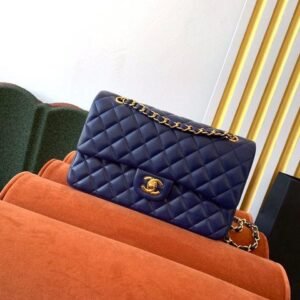Chanel Classic Flap Bag 25cm Gold Hardware Lambskin Leather Spring/Summer Collection Navy Blue