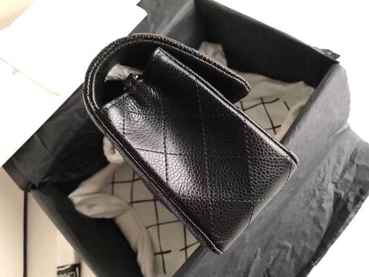 Chanel Classic Flap Bag 20cm Silver Hardware Caviar Leather Spring/Summer Collection Black - Image 4