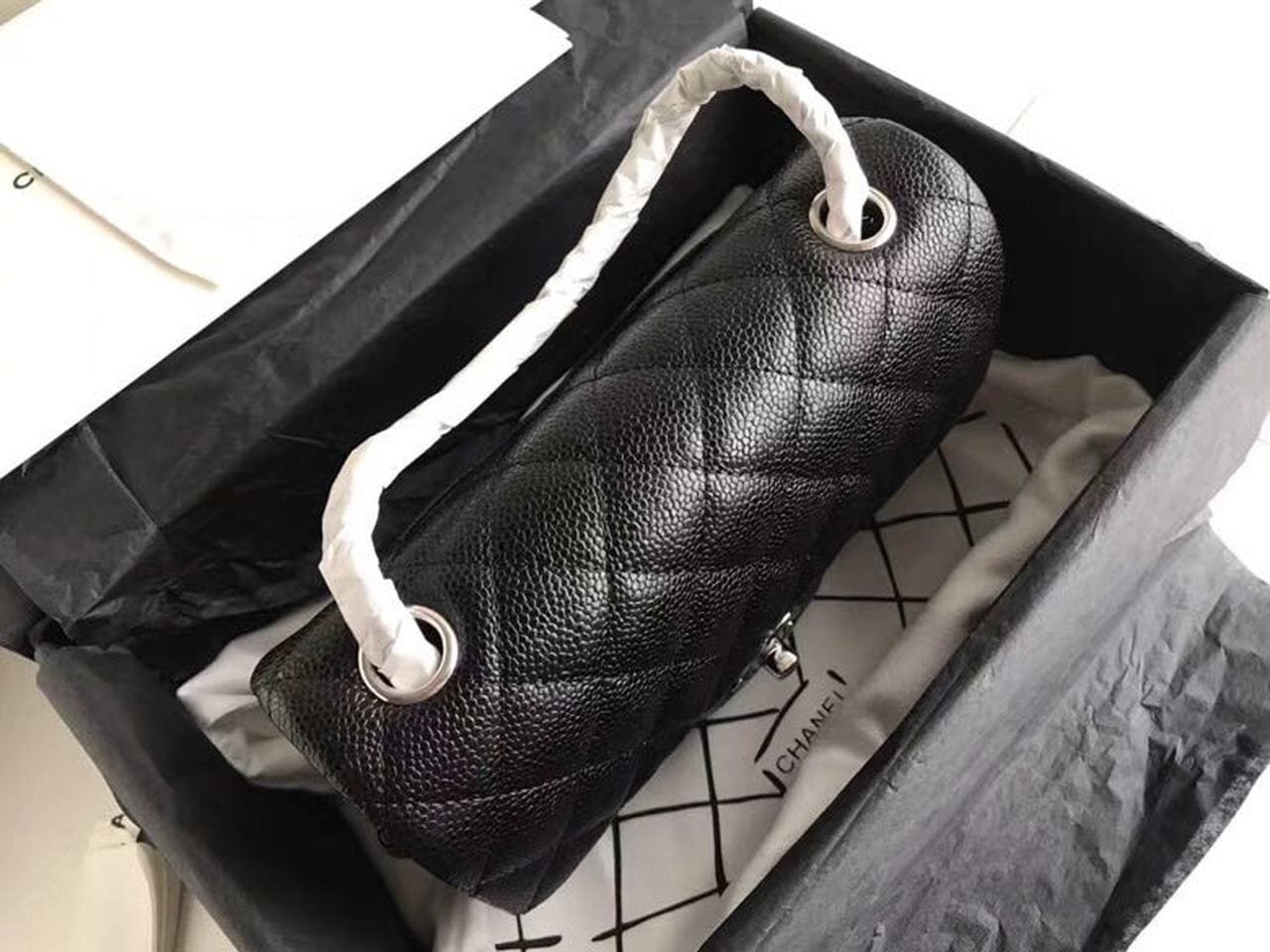 Chanel Classic Flap Bag 20cm Silver Hardware Caviar Leather Spring/Summer Collection Black - Image 5