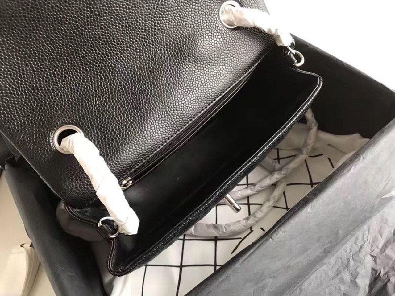 Chanel Classic Flap Bag 20cm Silver Hardware Caviar Leather Spring/Summer Collection Black - Image 3