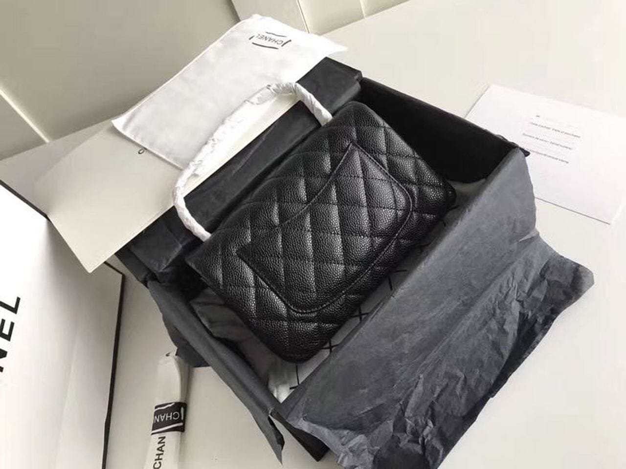 Chanel Classic Flap Bag 20cm Silver Hardware Caviar Leather Spring/Summer Collection Black - Image 2