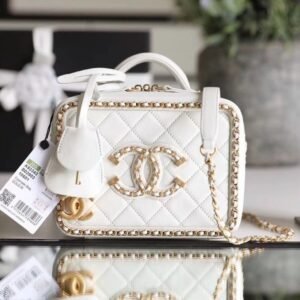 Chanel Chain Around CC Filigree Vanity Bag 18cm Caviar Leather Gold Hardware Spring/Summer Collection White
