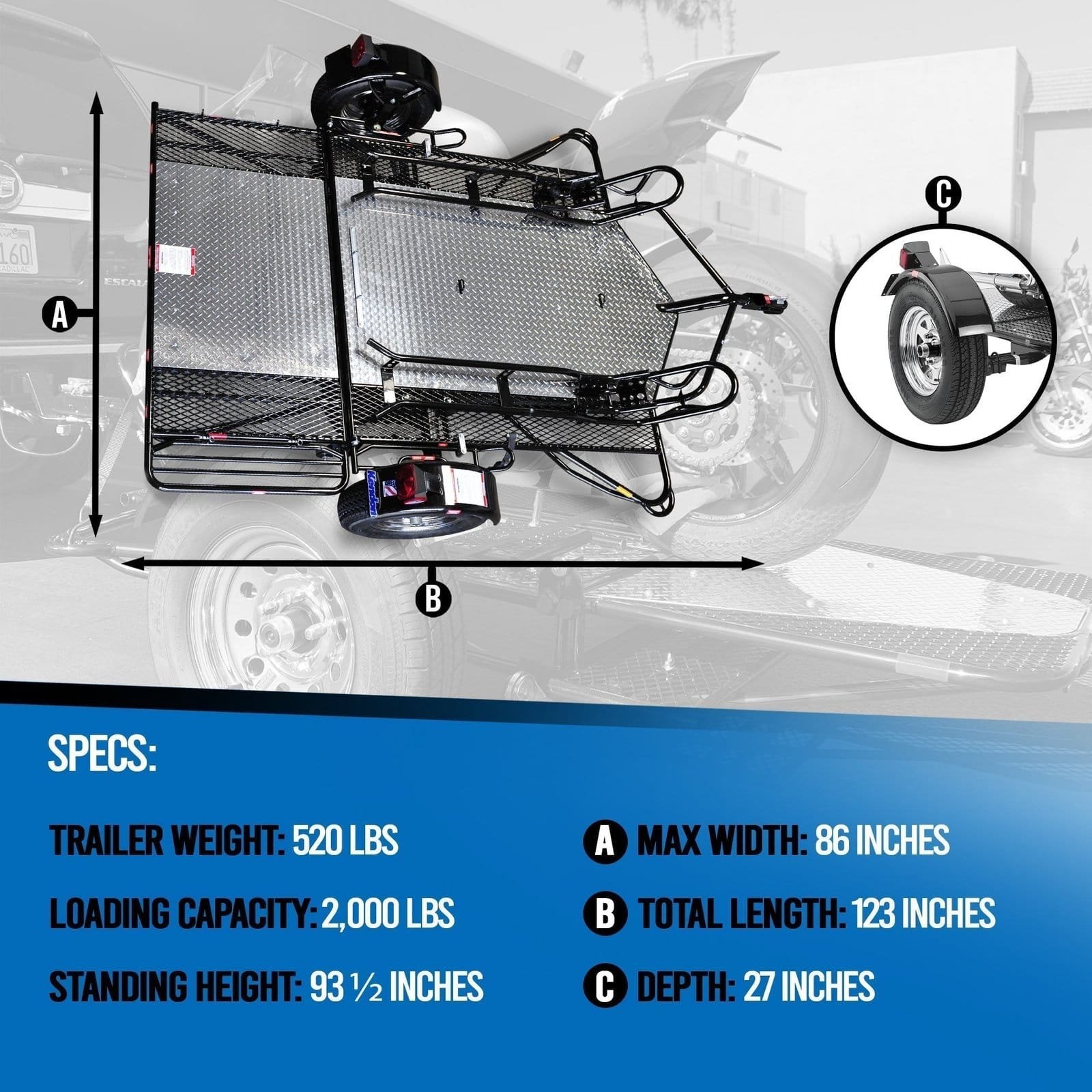 Go! Series Ride-Up Folding Motorcycle Trailer – Dual Rail Steel Utility Trailer - Image 6