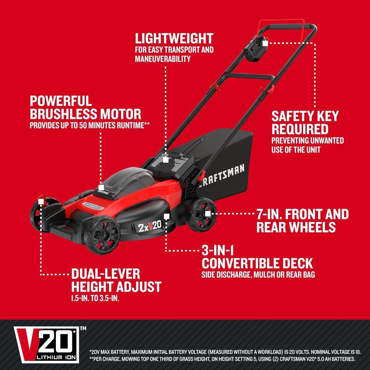 CRAFTSMAN V20 20-Inch Cordless Push Lawn Mower - Image 2