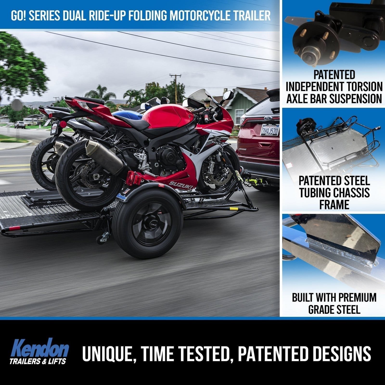 Go! Series Ride-Up Folding Motorcycle Trailer – Dual Rail Steel Utility Trailer - Image 7