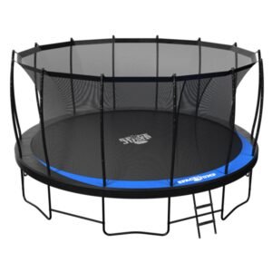 SpaceJump Lunar 16 Foot Trampoline, Outdoor Round Bouncer with Safety Net, Black