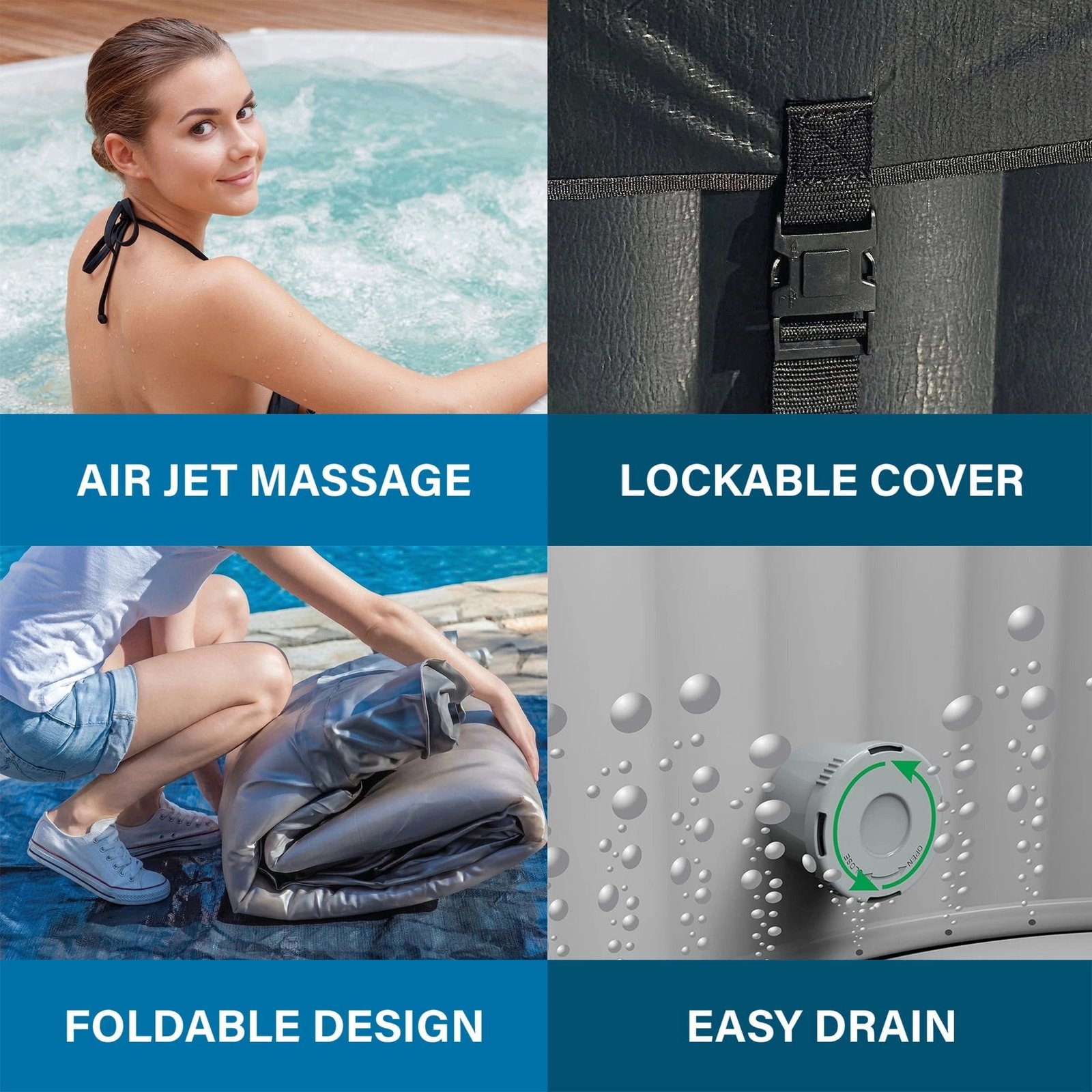 Avenli Oasis 2-3 Person Inflatable Hot Tub Spa + Cover, Rapid Heating up to 104°F, 105 Water Jets, 181 gal Capacity - Image 9