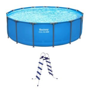 Bestway Steel Pro MAX 15′ x 48″ Round Above Ground Swimming Pool & Pool Ladder