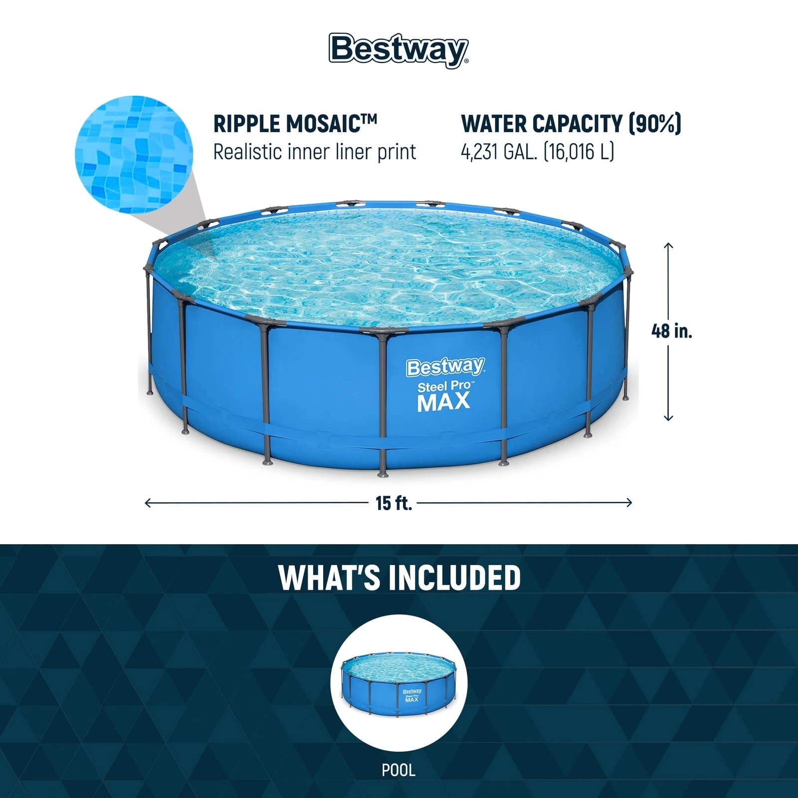 Bestway Steel Pro MAX 15′ x 48″ Round Above Ground Swimming Pool & Pool Ladder - Image 3