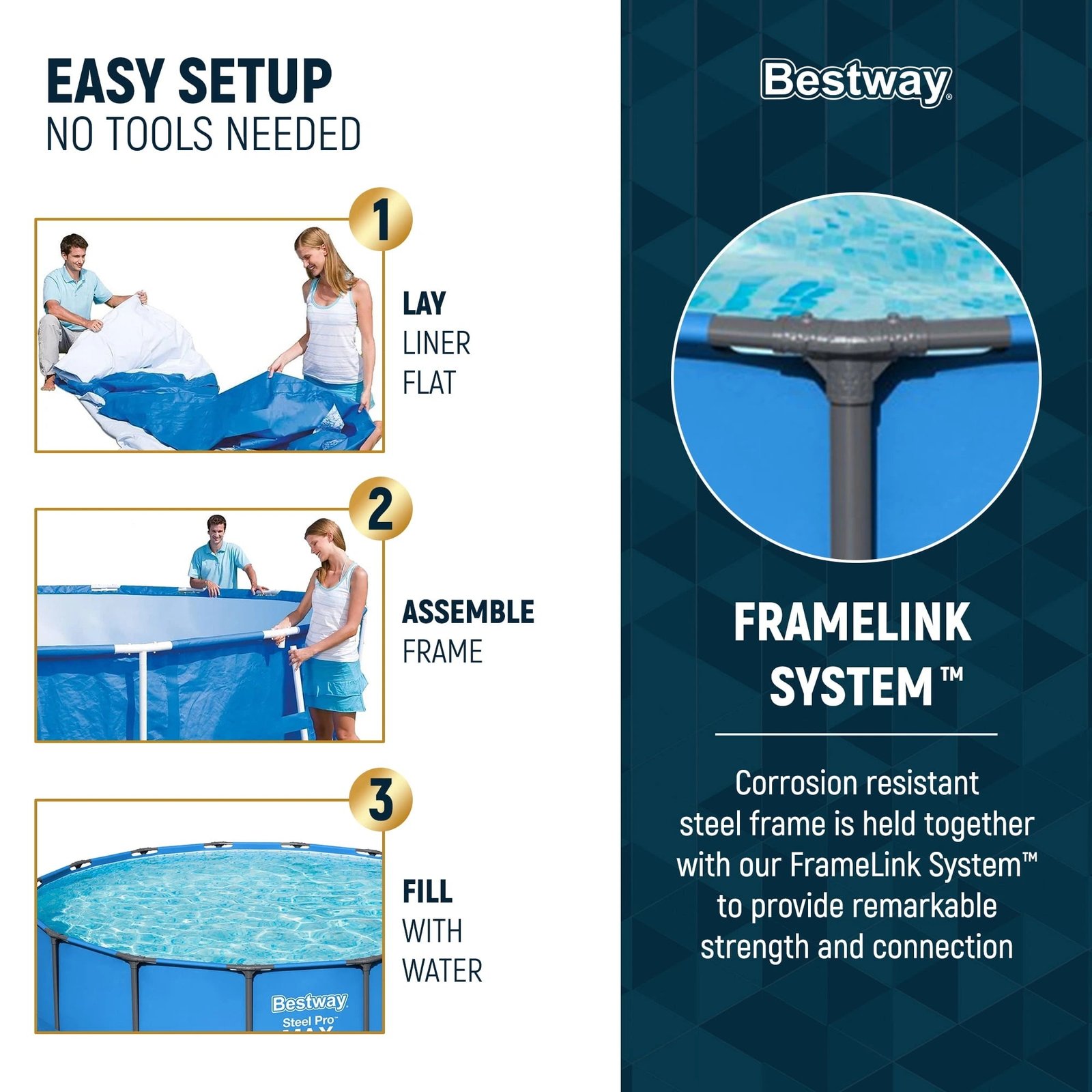 Bestway Steel Pro MAX 15′ x 48″ Round Above Ground Swimming Pool & Pool Ladder - Image 4