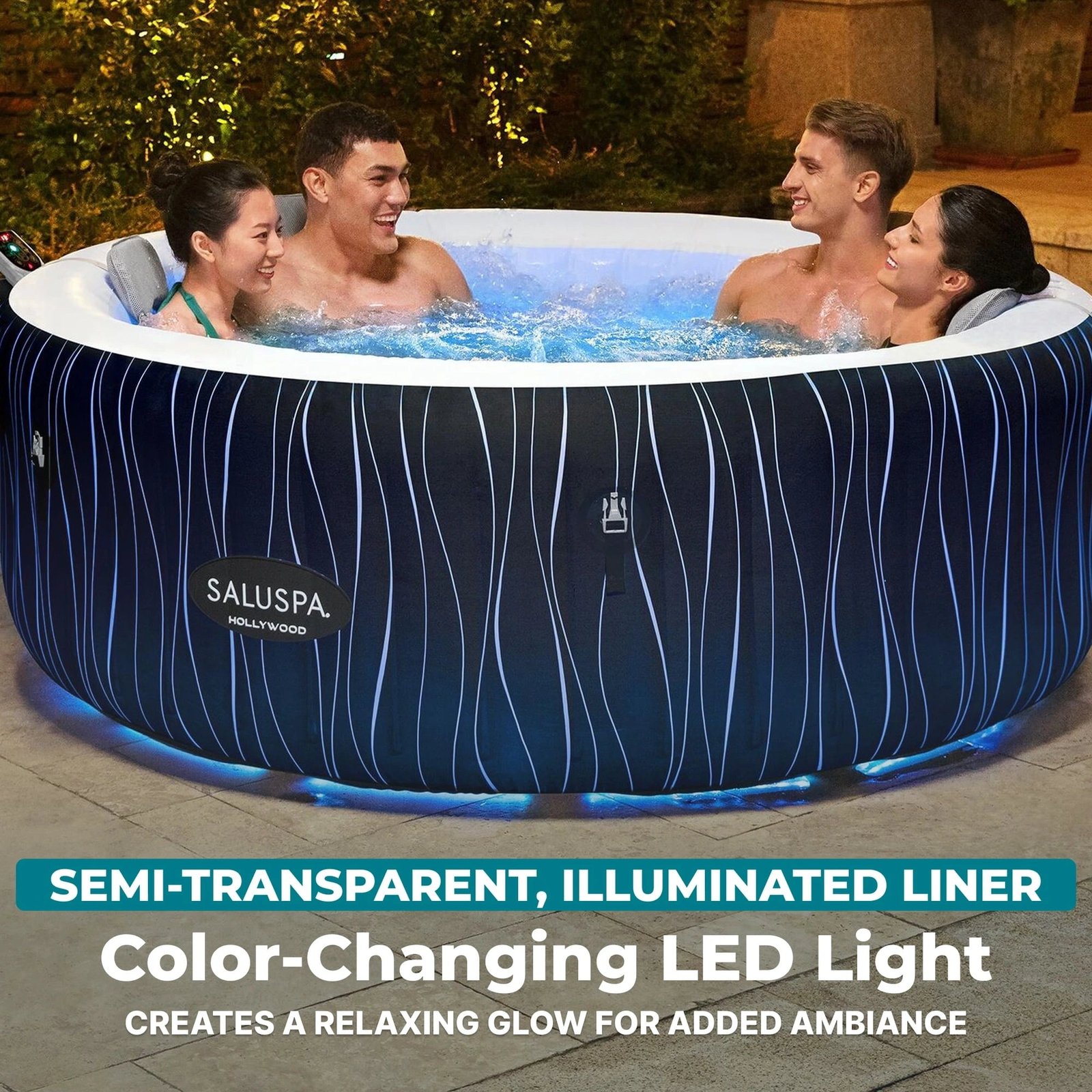 Bestway SaluSpa Hollywood Luxe 4-6 Person Inflatable Hot Tub, Round Energy-Efficient Spa, 77″ x 26″ - Image 5