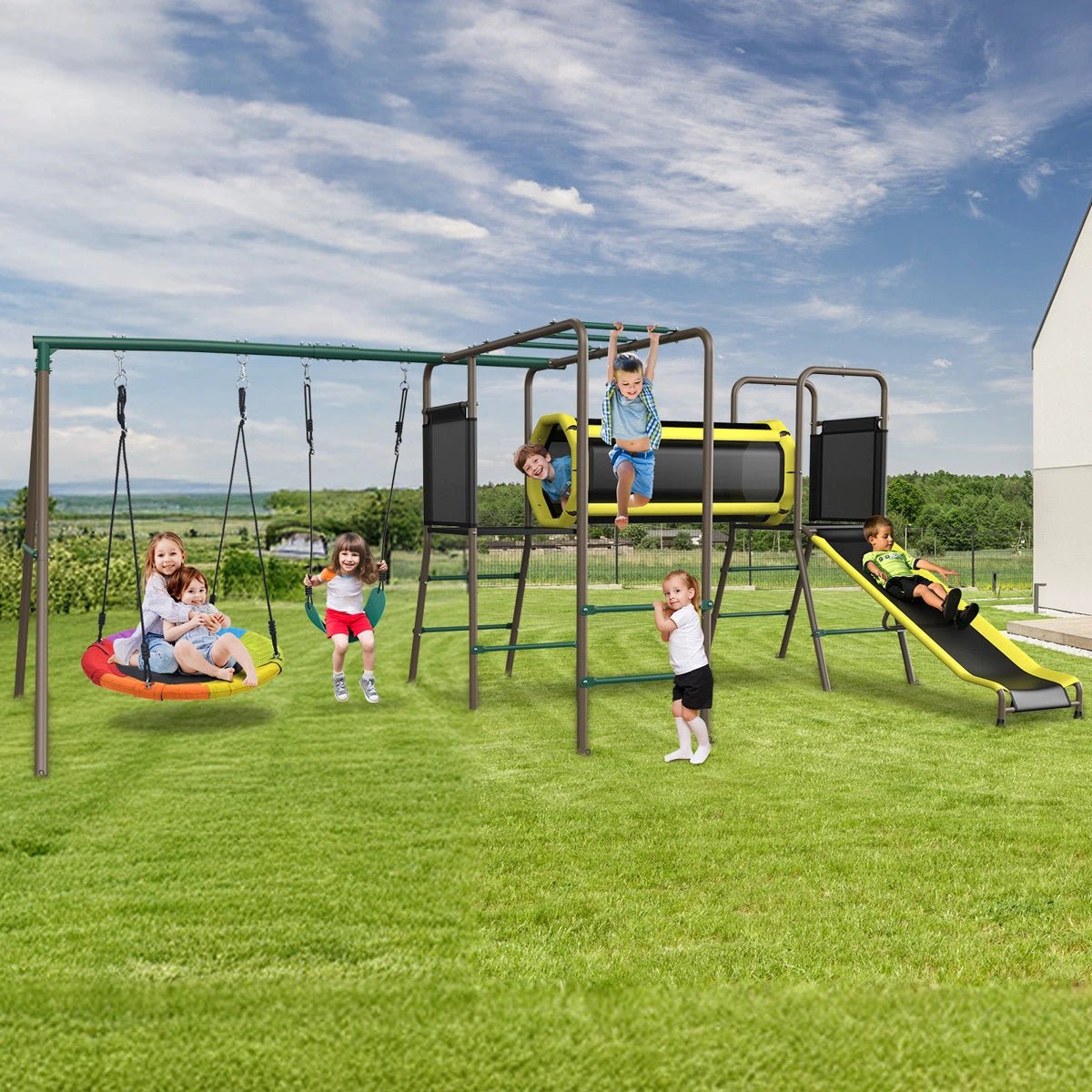 Klo Kick 6-in-1 Swing Set with Slide,Crawl Tunnel and Monkey Bars for Backyard, Playground for Kids Aged 3-12 - Image 10