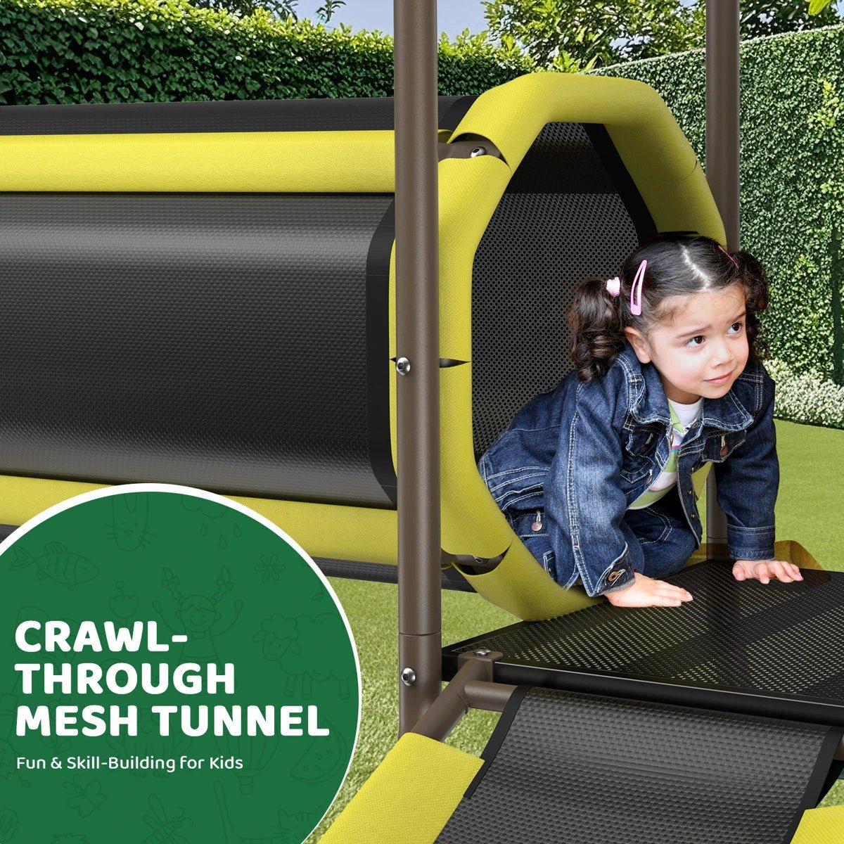 Klo Kick 6-in-1 Swing Set with Slide,Crawl Tunnel and Monkey Bars for Backyard, Playground for Kids Aged 3-12 - Image 12