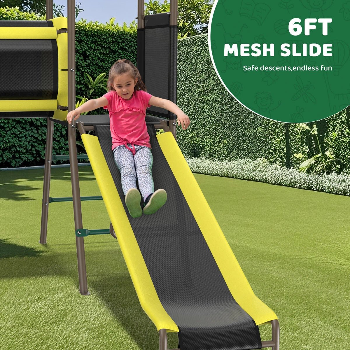 Klo Kick 6-in-1 Swing Set with Slide,Crawl Tunnel and Monkey Bars for Backyard, Playground for Kids Aged 3-12 - Image 13
