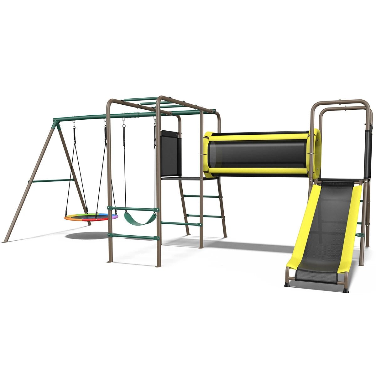Klo Kick 6-in-1 Swing Set with Slide,Crawl Tunnel and Monkey Bars for Backyard, Playground for Kids Aged 3-12 - Image 2