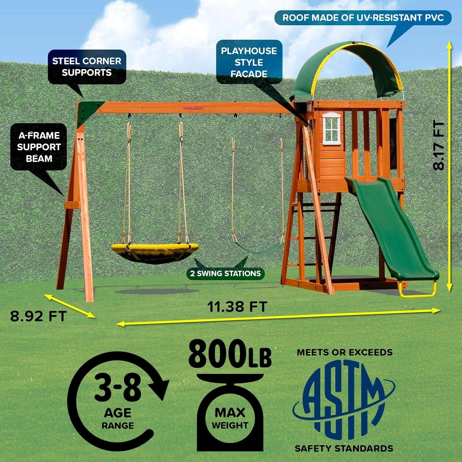 Sportspower Amelia Heavy-Duty Cedar Wooden A-Frame Swing Set - Image 8