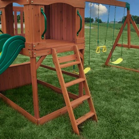 Backyard Discovery Atlantis Cedar Wood Swing Set with Wave Slide, Clubhouse, Rock Wall, and Sandbox Area - Image 4