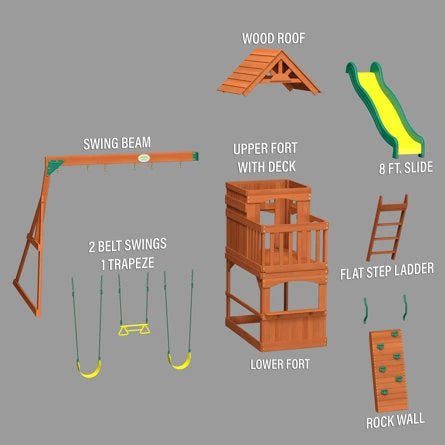 Backyard Discovery Atlantis Cedar Wood Swing Set with Wave Slide, Clubhouse, Rock Wall, and Sandbox Area - Image 5