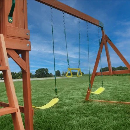 Backyard Discovery Atlantis Cedar Wood Swing Set with Wave Slide, Clubhouse, Rock Wall, and Sandbox Area - Image 6