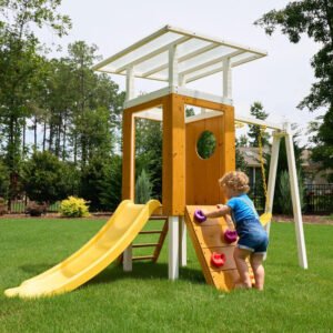 Avenlur Forest Small Outdoor Toddler Swing Set Compact Wooden Swing Frame for Babies & Kids