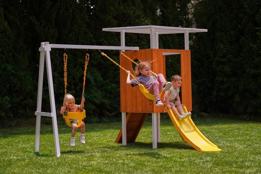 Avenlur Forest Small Outdoor Toddler Swing Set Compact Wooden Swing Frame for Babies & Kids - Image 2