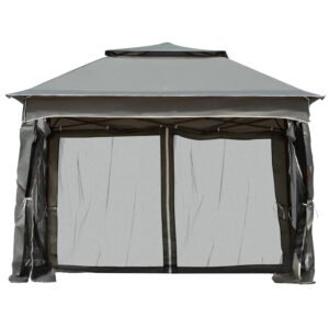 Arlmont & Co 11′ X Pop Up Canopy Gazebo, Outdoor Patio Shelter With Detachable Zipper Net. Instant Tent For Backyard And Garden. Dark Gray. 114 Sq Ft Shade