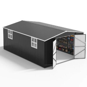 Polar Aurora 12 ft. W x 18 ft. D Large Outdoor Metal Shed, All-Steel Construction with Windows and Lockable Doors