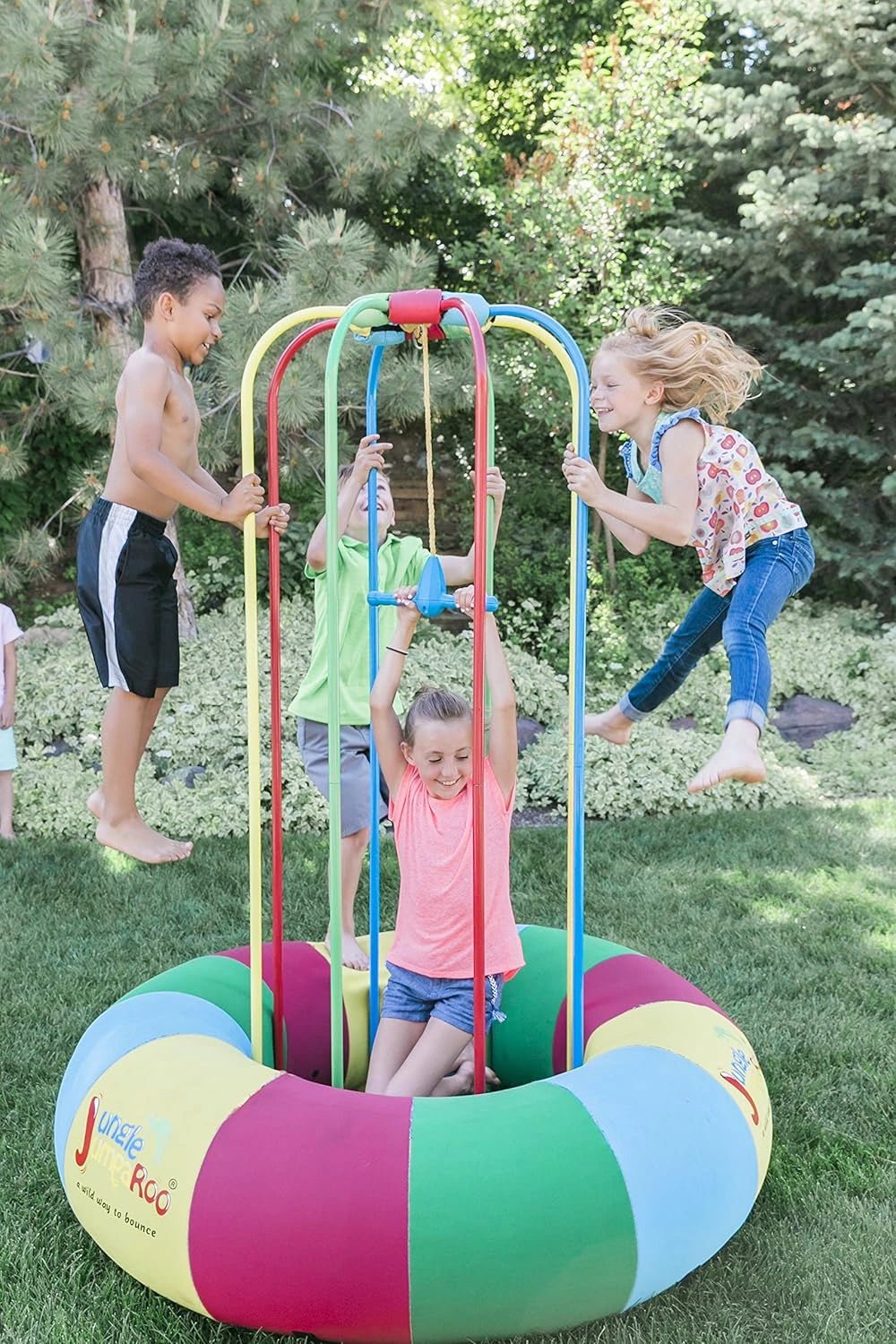 Jungle JumpaRoo – Trampoline/Bounce House-Like Play Set – Indoor/Outdoor Jungle Gym with Welded Swing bar – Large - Image 3