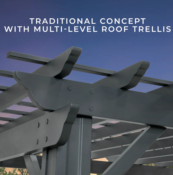 Stratford 14 Ft. X 10 Ft. Black Steel Traditional Pergola with Sail Shade Soft Canopy - Image 4