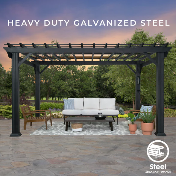 Stratford 16 Ft. X 12 Ft. Black Steel Traditional Pergola with Sail Shade Soft Canopy - Image 3