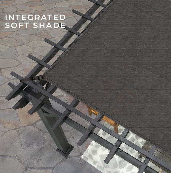 Stratford 16 Ft. X 12 Ft. Black Steel Traditional Pergola with Sail Shade Soft Canopy - Image 5