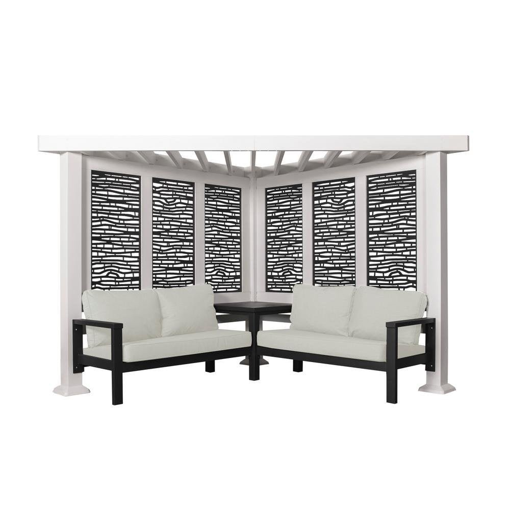 Ridgedale 8 Ft. X 8 Ft. White Steel Modern Cabana Pergola with Conversation Seating in Pumice - Image 8