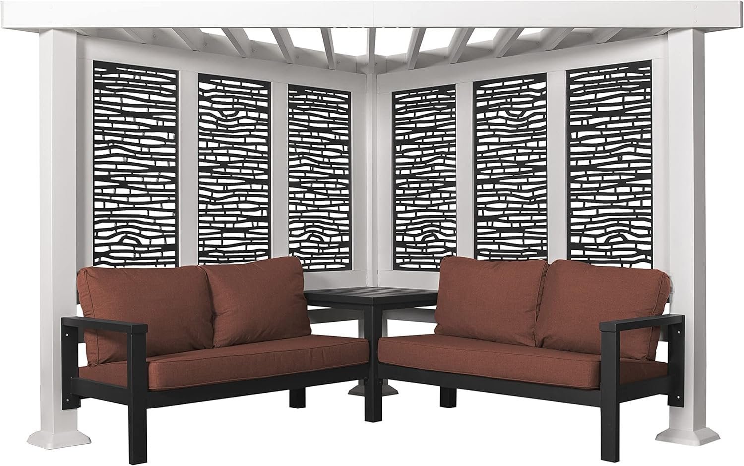 Ridgedale 8 Ft. X 8 Ft. White Steel Modern Cabana Pergola with Conversation Seating in Pumice - Image 2