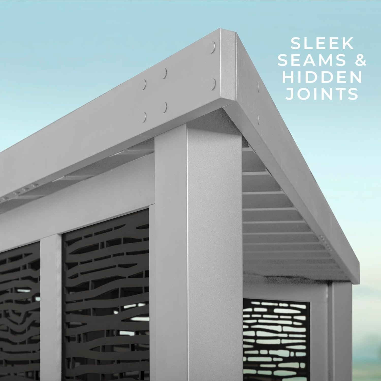 Ridgedale 8 Ft. X 8 Ft. White Steel Modern Cabana Pergola with Conversation Seating in Pumice - Image 5