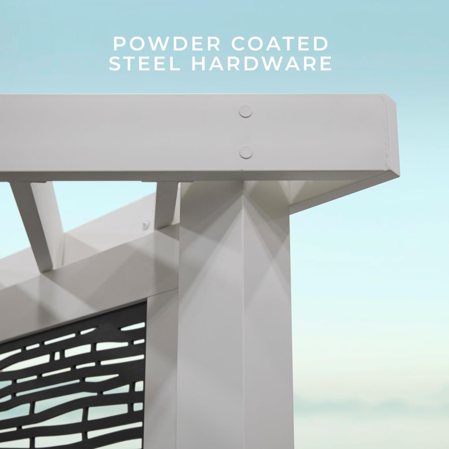 Ridgedale 8 Ft. X 8 Ft. White Steel Modern Cabana Pergola with Conversation Seating in Pumice - Image 7