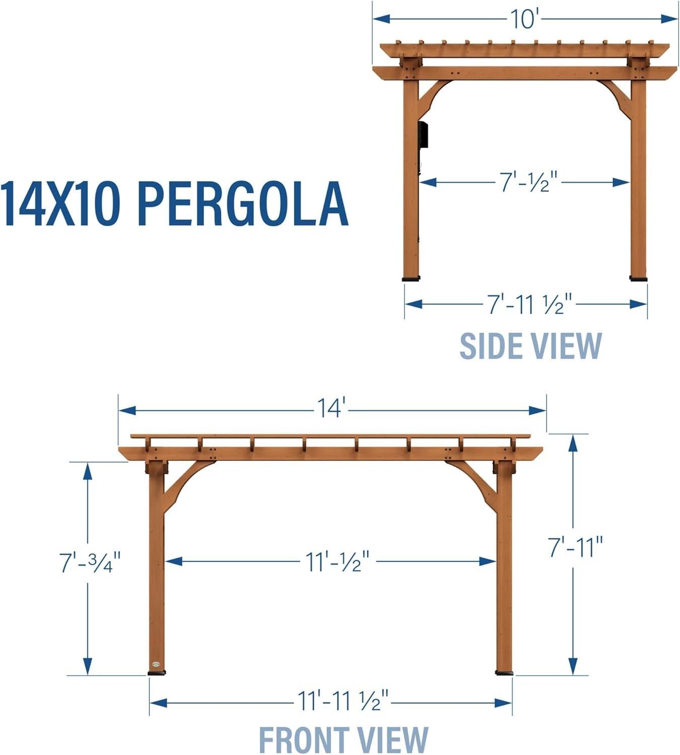 10 Ft. X 14 Ft. Traditional All Cedar Wood Outdoor Patio Pergola Shade Structure - Image 10