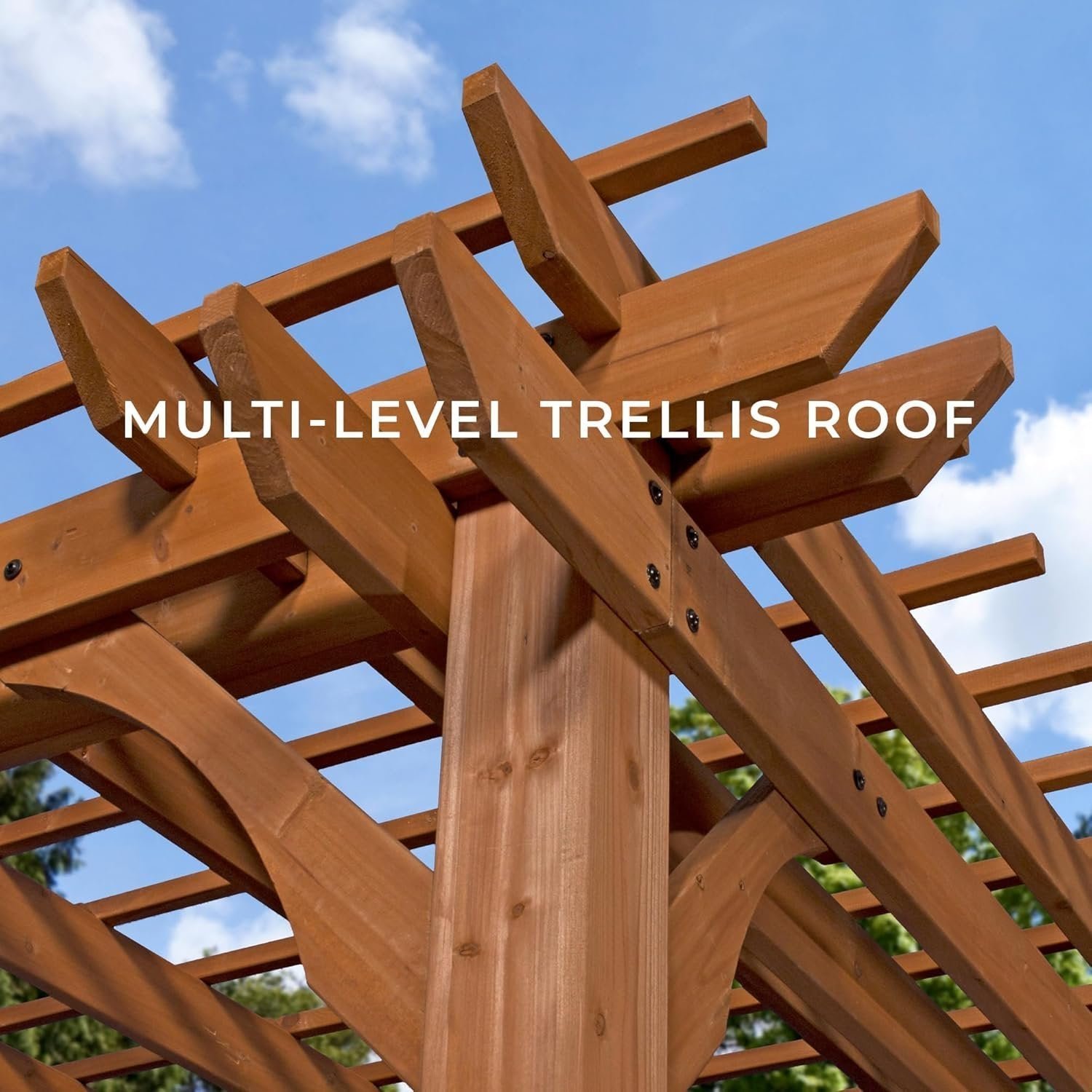 10 Ft. X 14 Ft. Traditional All Cedar Wood Outdoor Patio Pergola Shade Structure - Image 9