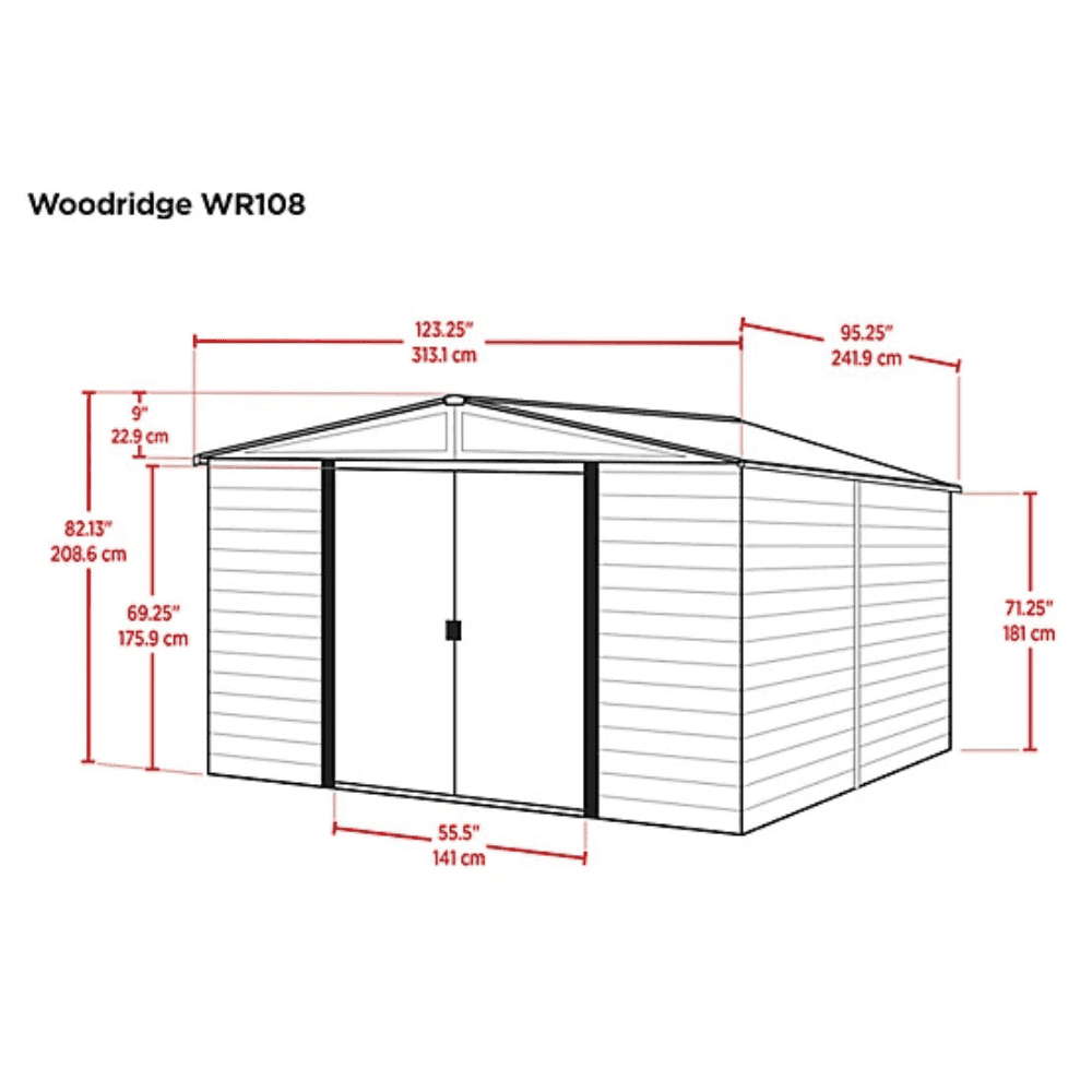 Arrow 10 ft. x 8 ft. Woodridge Shed – Durable Metal Storage with Woodgrain Finish - Image 3