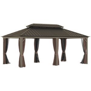 Sunmthink 12×20 ft Hardtop Gazebo with Double Roof