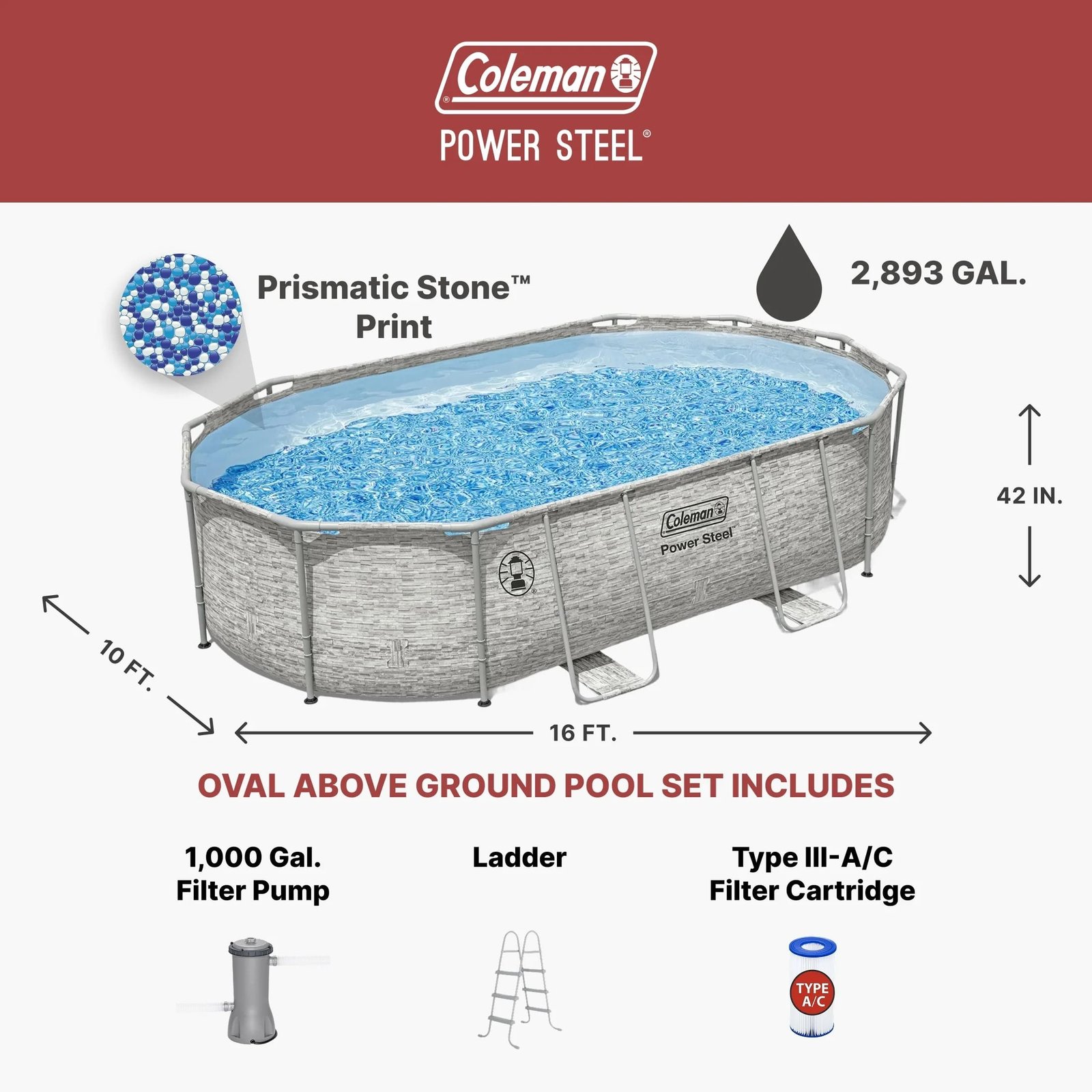 Coleman Power Steel 16 ft × 10 ft × 42 in Oval Above Ground Pool Set - Image 5