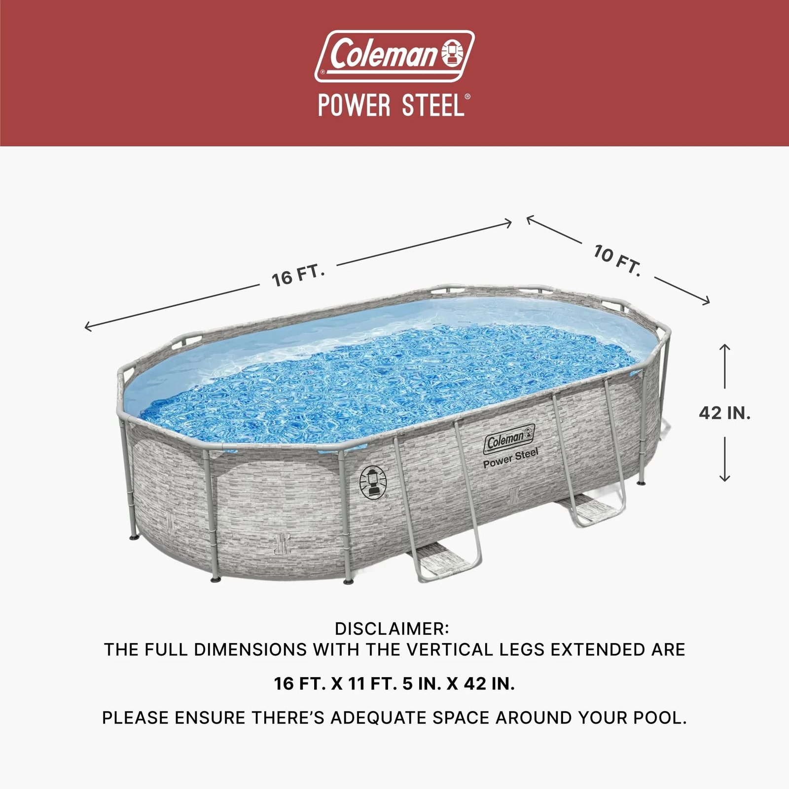 Coleman Power Steel 16 ft × 10 ft × 42 in Oval Above Ground Pool Set - Image 2