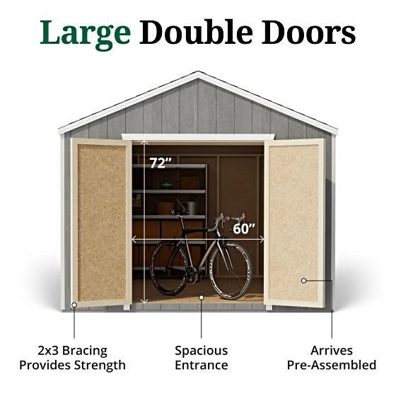 The Value Gable Shed features double doors for convenient entry and easy access to your storage items